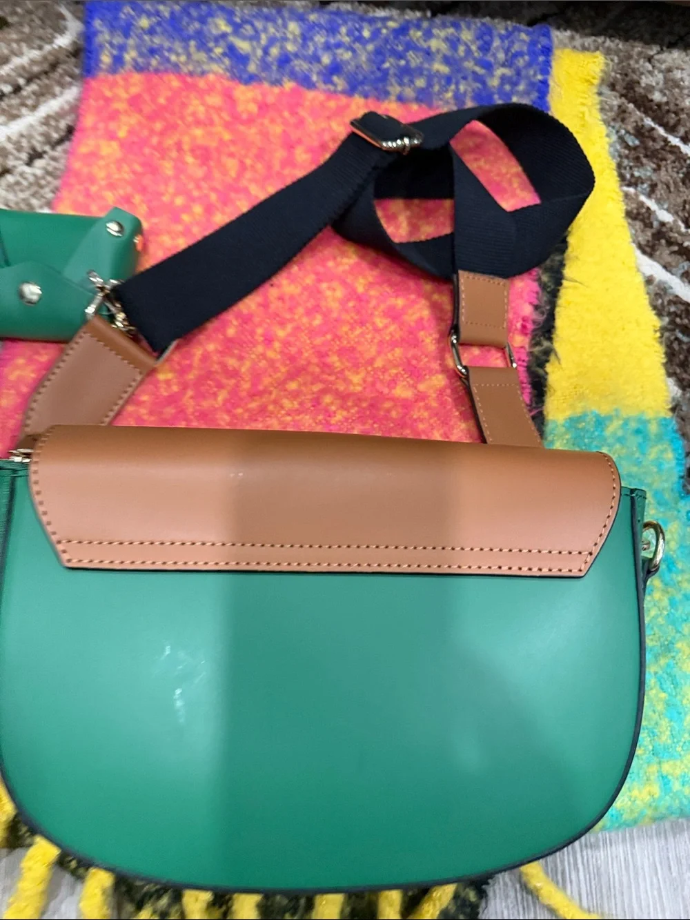 Italina Green & Brown original Leather Crossbody Bag with Matching Pouch
